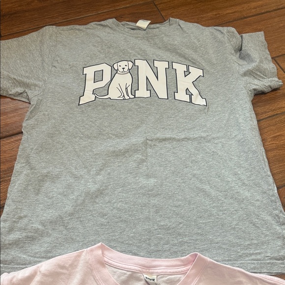 PINK Victoria's Secret Gray and Pink Graphic Tees - Picture 3 of 3